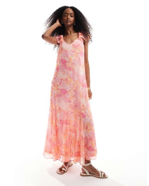Vero Moda Pink Smilla Flutter Sleeve Ankle Dress