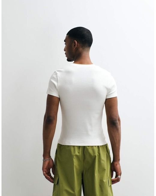 Collusion White Fitted Short Sleeve Henley Top for men