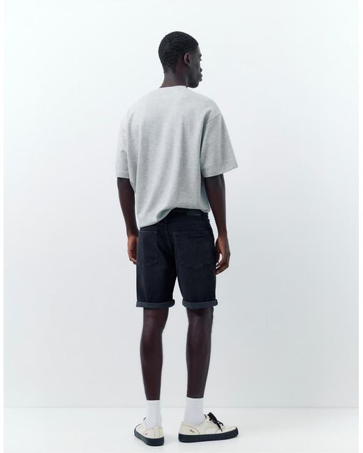 Pull&Bear White Ripped Denim Bermuda Shorts for men