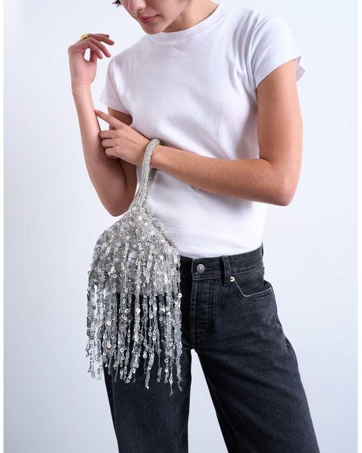 TOPSHOP White Giana Sequin Tassel Grab Bag