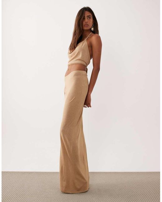 Miss Selfridge Natural Glitter Knit Twist Detail Maxi Skirt