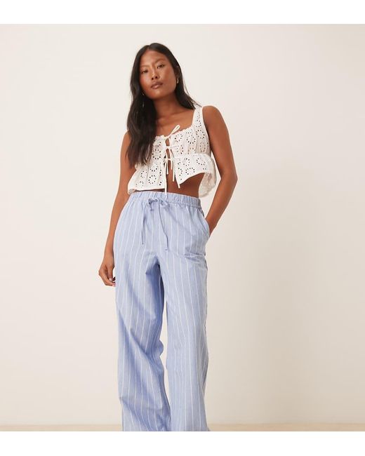 JDY Petite Blue Wide Leg Pull On Trousers