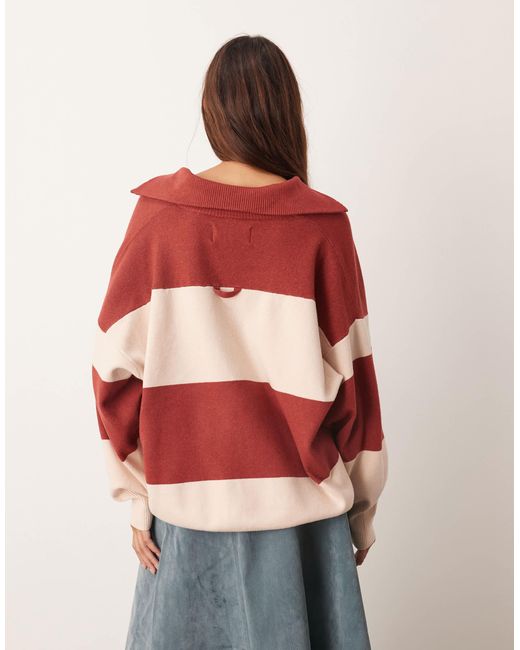 ARRANGE Red Compact Stripe Knit Collar Oversized Jumper