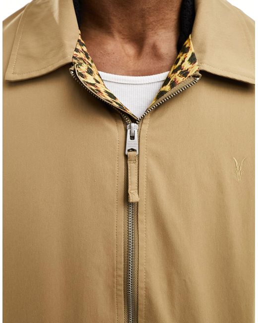 AllSaints Natural Randall Harrington Leopard Lining Zip Up Jacket for men