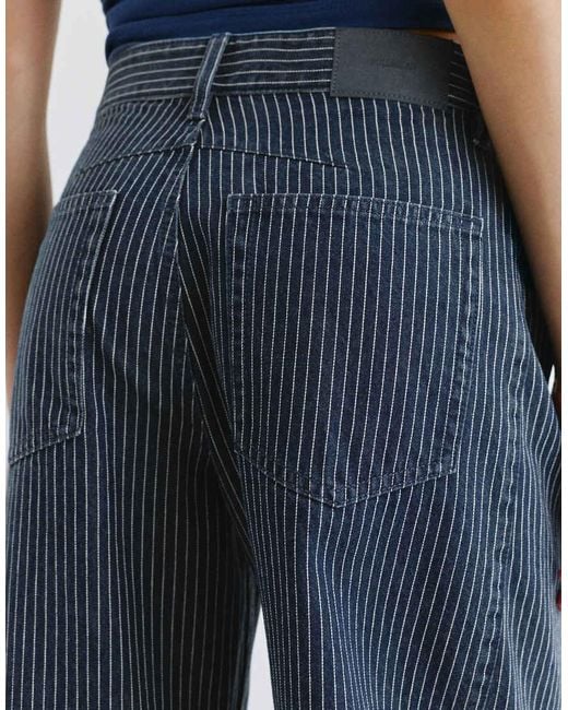 Pull&Bear Blue Striped Balloon Jeans With Seams