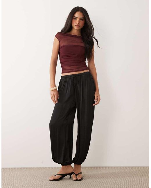 ASOS Red Gathe Short Sleeve Off Shoulder Mesh Top