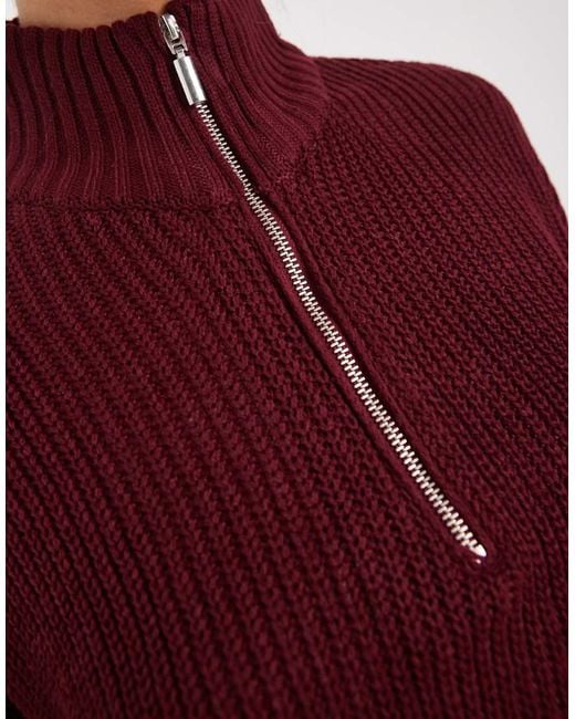 Brave Soul Red Chunky Knit Quarter-zip Jumper