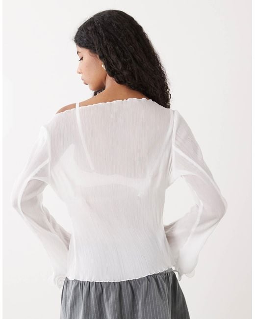 Monki Gray Sheer Floaty Long Sleeve Top