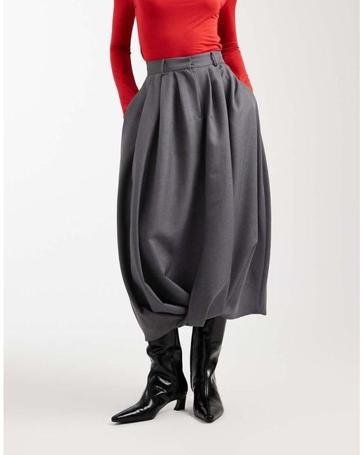 ASOS Red Volume Balloon Midi Skirt