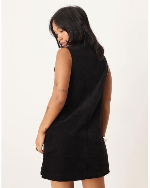 Nobody's Child Petite Black Nila Tie-Detail Cord Pinafore Mini Dress