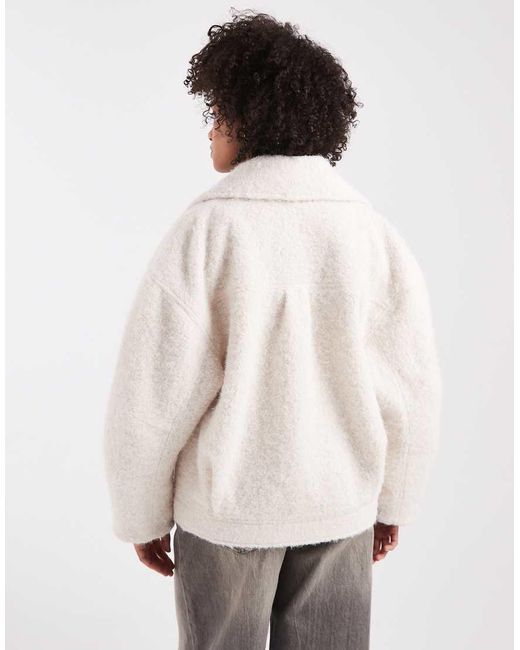 ASOS Natural Cosy Oversized Strong Shoulder Pea Coat