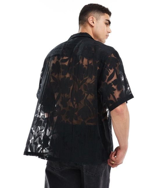ASOS Black Oversized Revere Shirt for men