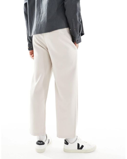 Bershka – beige tailored-hose mit weitem bein in White für Herren