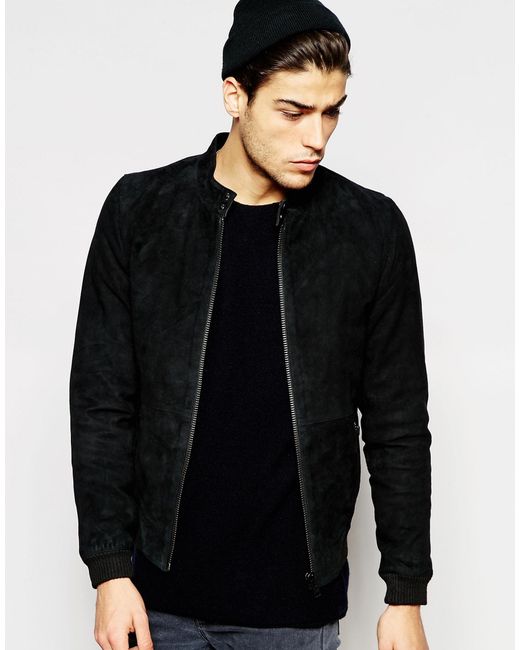 Minimum Black Suede Bomber Jacket for men