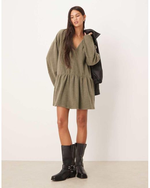 ASOS Green Supersoft V Front Dropped Waist Mini Dress