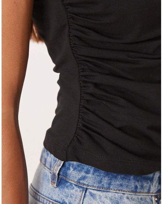 ASOS Black High Neck Drape Top With Cinched Waist
