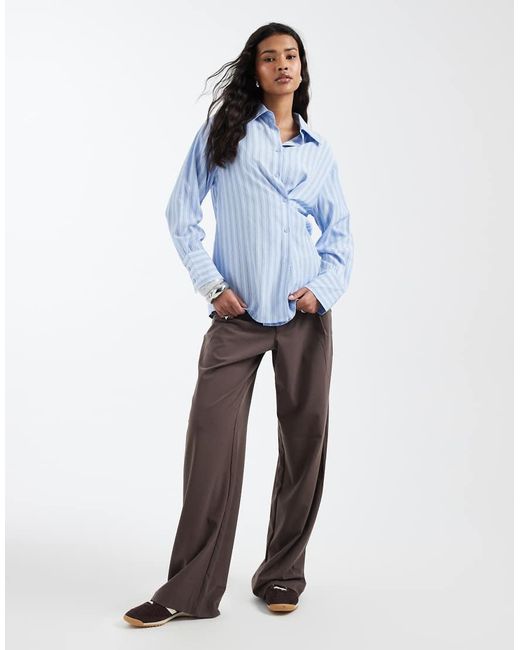 Glamorous Blue Asymmetric Button Fitted Shirt