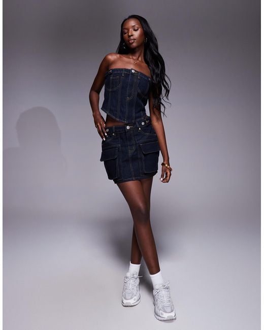 Liquor N Poker Blue Denim Bandeau Crop Top