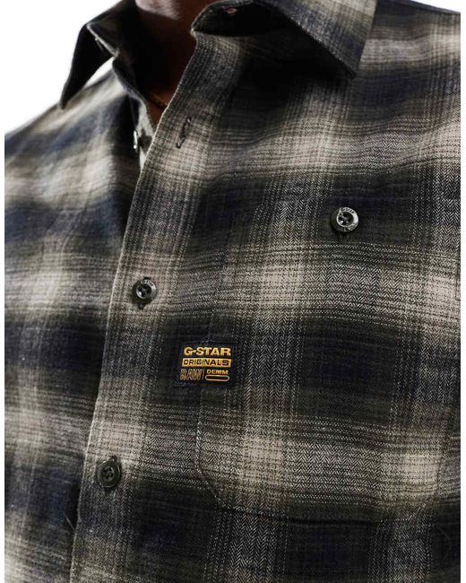 G-Star RAW Gray Bristum Checked Flannel Shirt for men