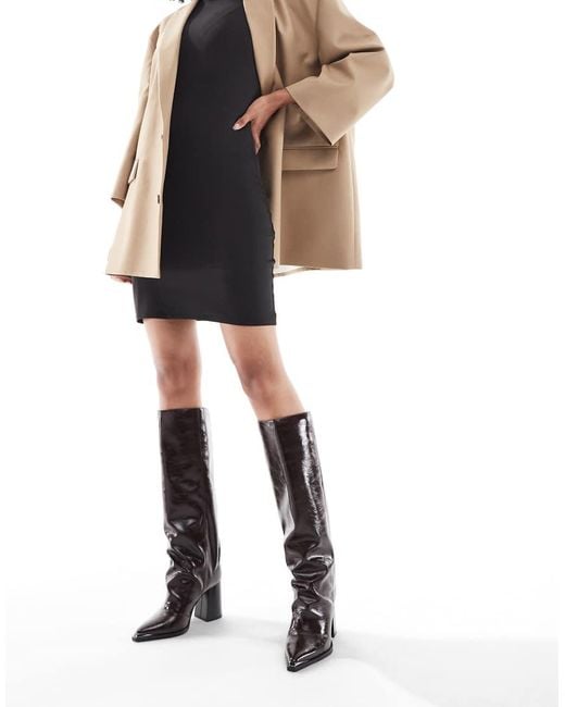 London Rebel Brown Zoe Slouchy Block Heel Knee Boots