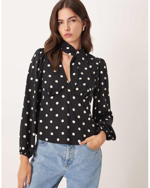 Nobody's Child Black Scarf Detail V-neck Blouse