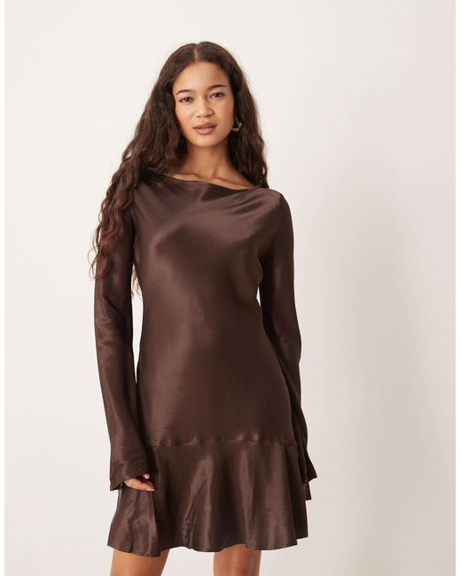ASOS Brown Satin Drop Waist Mini Dress