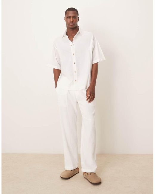 Camicia Oversize Squadrata Bianca Effetto Lino di ASOS in Natural da Uomo