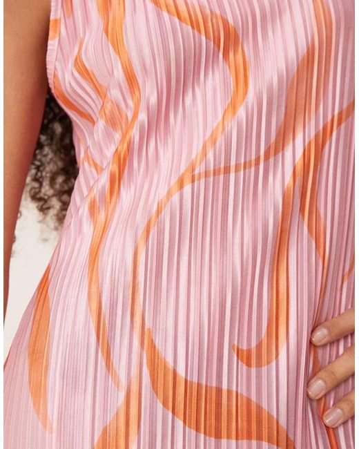 ASOS Plissé Mouwloze Midi-Jurk Met Roze Swirlprint in het Pink