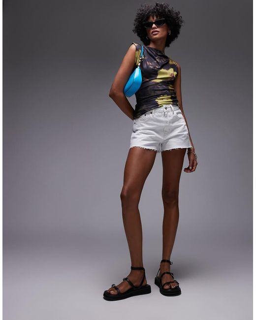 Top Senza Maniche Con Stampa A Fiori Sfocati Arricciato Sul Lato di TOPSHOP in Black