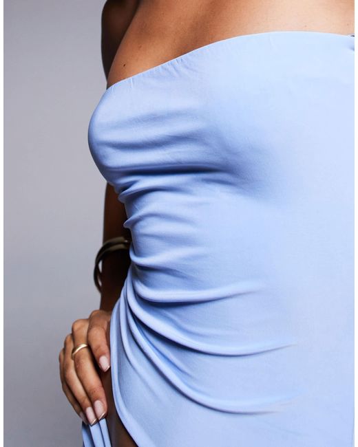 Fashionkilla Blue Double Sculpted Slinky Bandeau Top Co-Ord