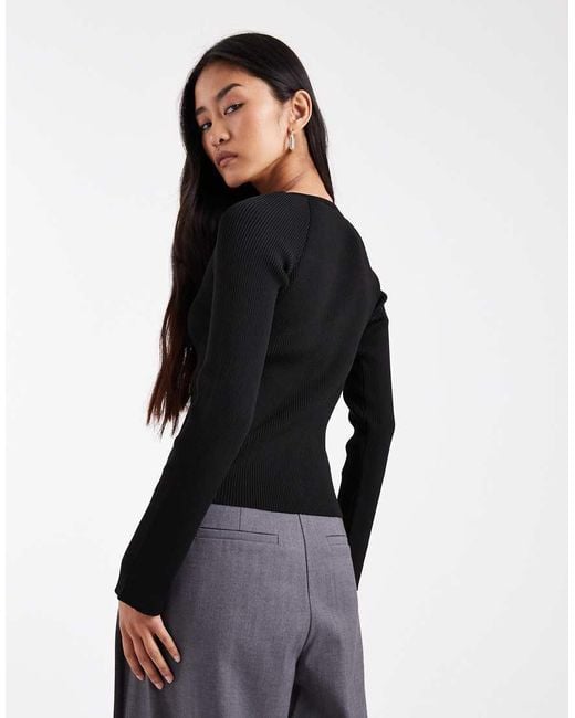 Miss Selfridge Geribbeld Gebreide Top Met Knopen in het Black