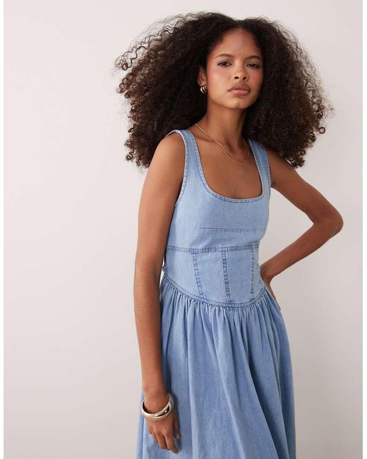 ASOS Blue Denim Ballerina Midi Dress