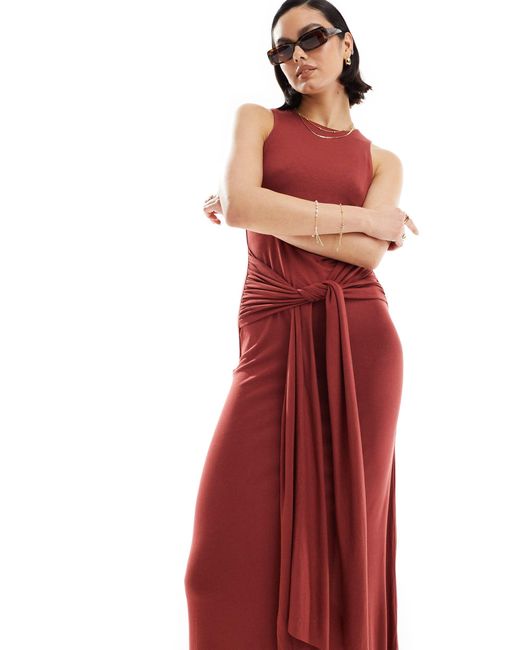 ASOS Red Maxi Dress With Drape Tie Front