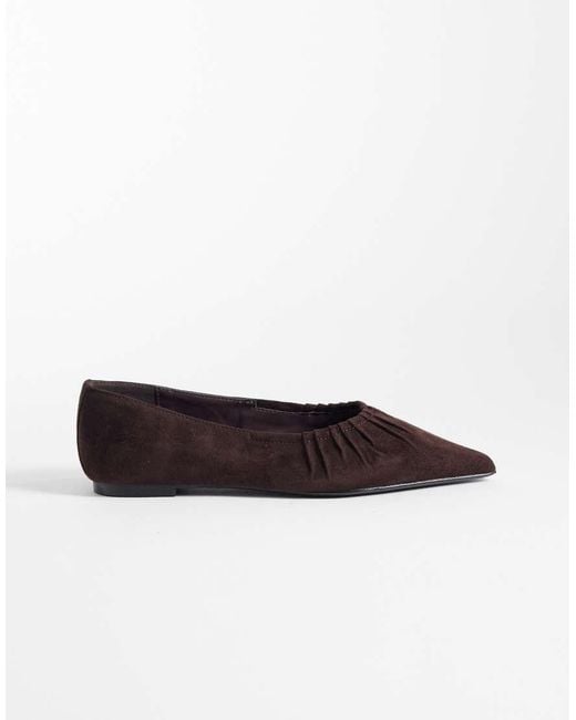 Glamorous Black Pointed Toe Ruched Ballet Flats