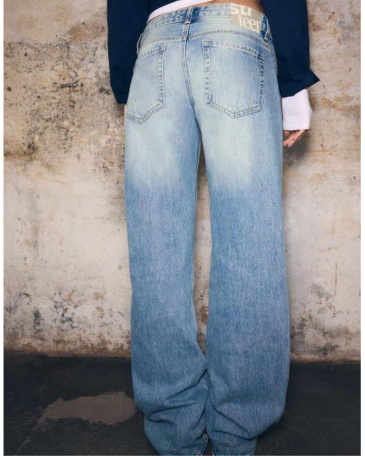 Stradivarius Blue Low-rise Straight Leg Jeans