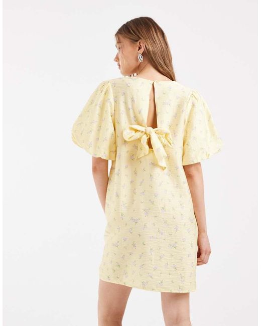 Pieces Natural Volume Sleeve Bow Back Mini Shift Dress