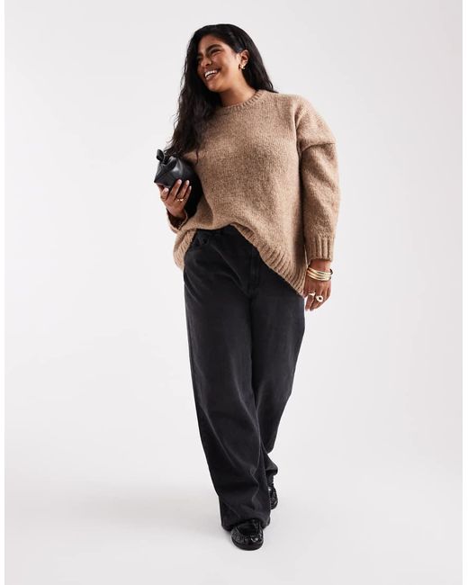ASOS Brown Asos Design Curve Oversized Crew Neck Jumper With Curved Hem
