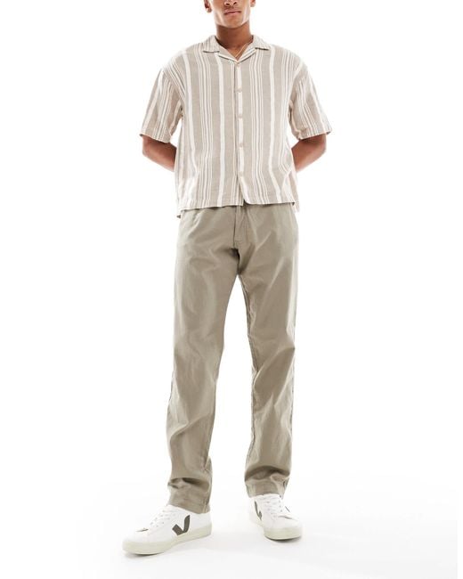 Jack & Jones Natural Linen Mix Drawstring Pants for men