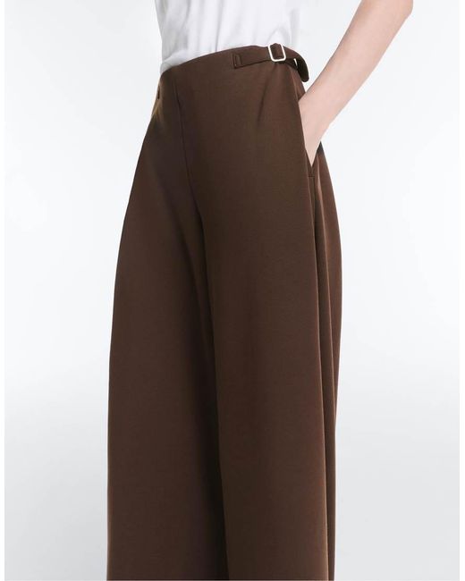 Oysho Brown Wide-leg High Rise Pique Trousers With Buckles