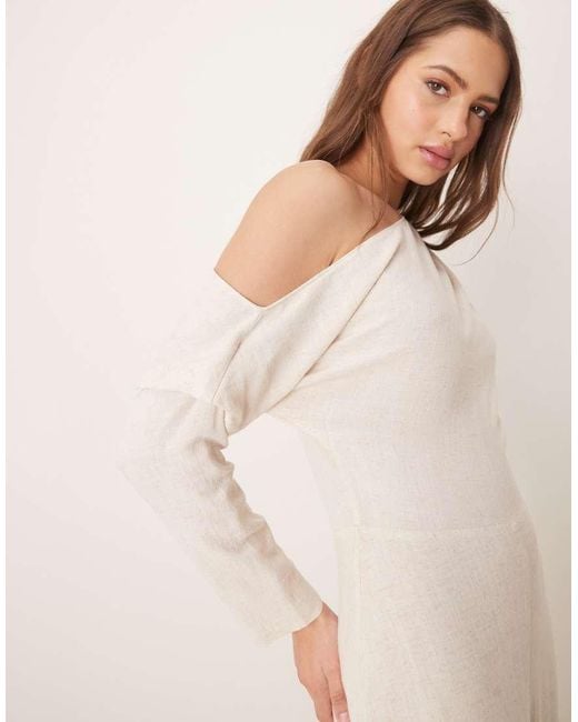 ASOS Natural Linen Fallen Shoulder Jumpsuit