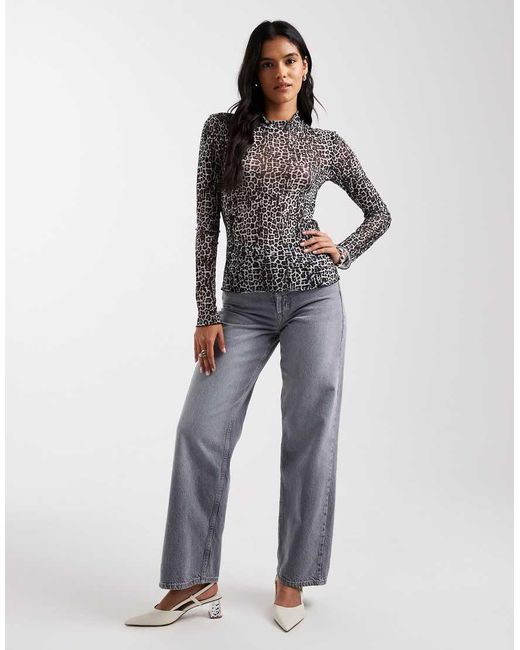 Pieces Gray High Neck Mesh Top
