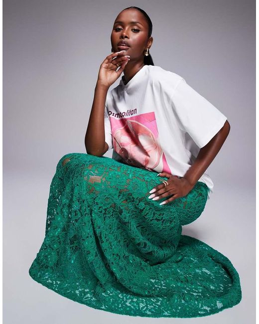 ASOS Green Tiered Lace Maxi Skirt