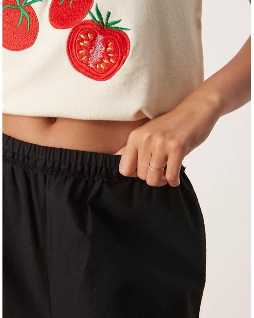ASOS Broek Van Linnenmix Met Wijde Ronde Pijpen, Onbewerkte Zoom En Elastische Tailleband in het Black