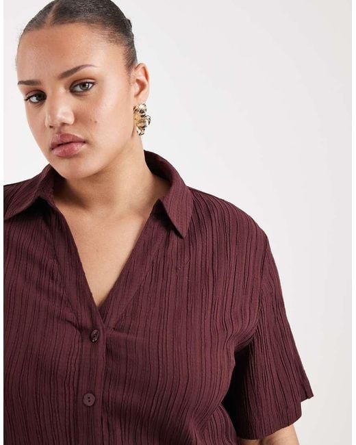 ONLY Purple Crinkled Textured Short Sleeve Shirt