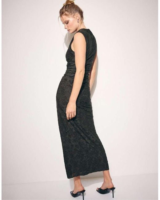 Stradivarius Black Sleeveless Midi Dress With Stand Collar