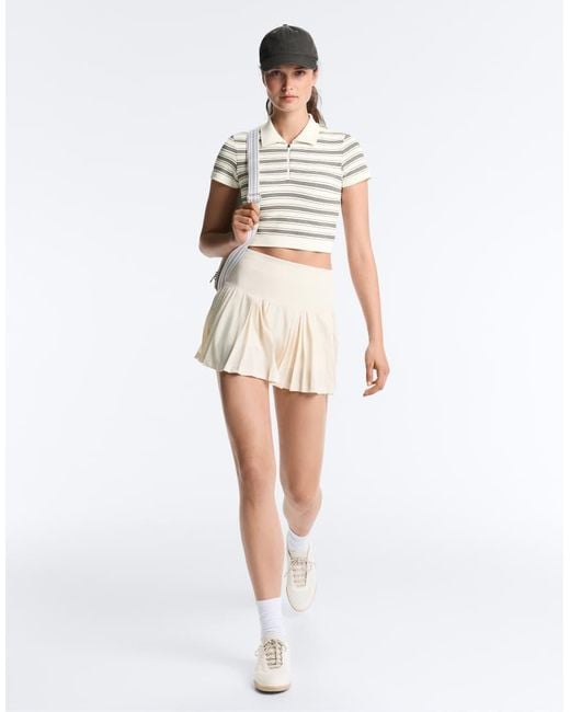 Oysho White Striped Seamless Short-Sleeved Polo Shirt