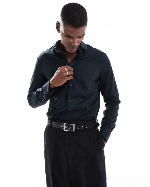 ASOS – elegantes, leicht zu bügelndes hemd aus twill in Blue für Herren