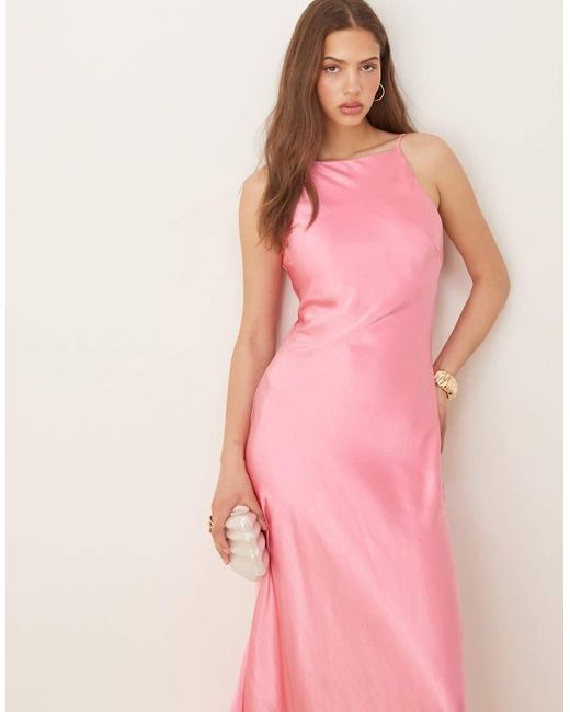 Gina Tricot Pink High Neck Satin Midi Dress