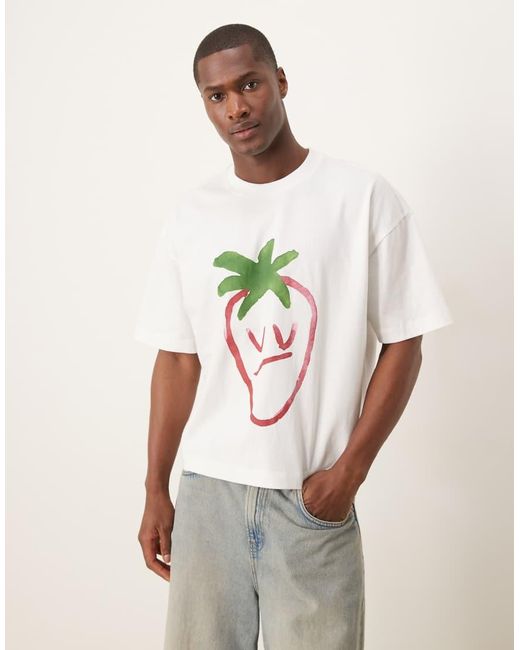 Camiseta Blanca De Corte Cuadrado Extragrande Con Estampado De Fresas De Tejido Grueso De 240 G/M² De ASOS de hombre de color Natural
