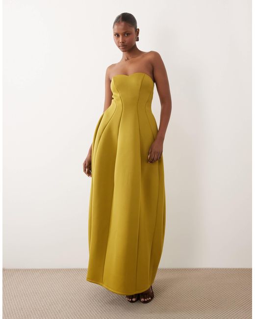 asos design structured bandeau maxi dress Sweetheart With Volume Skirt in Metallic Lace dress Wheat Stalk Boho Embroidered Color Code:622 shoulder design with adjustable Collection: Charleston